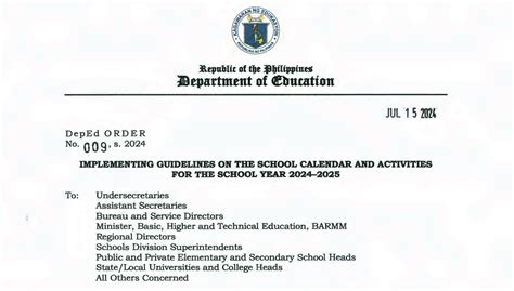 DepEd Guidelines: School Calendar and Activities .